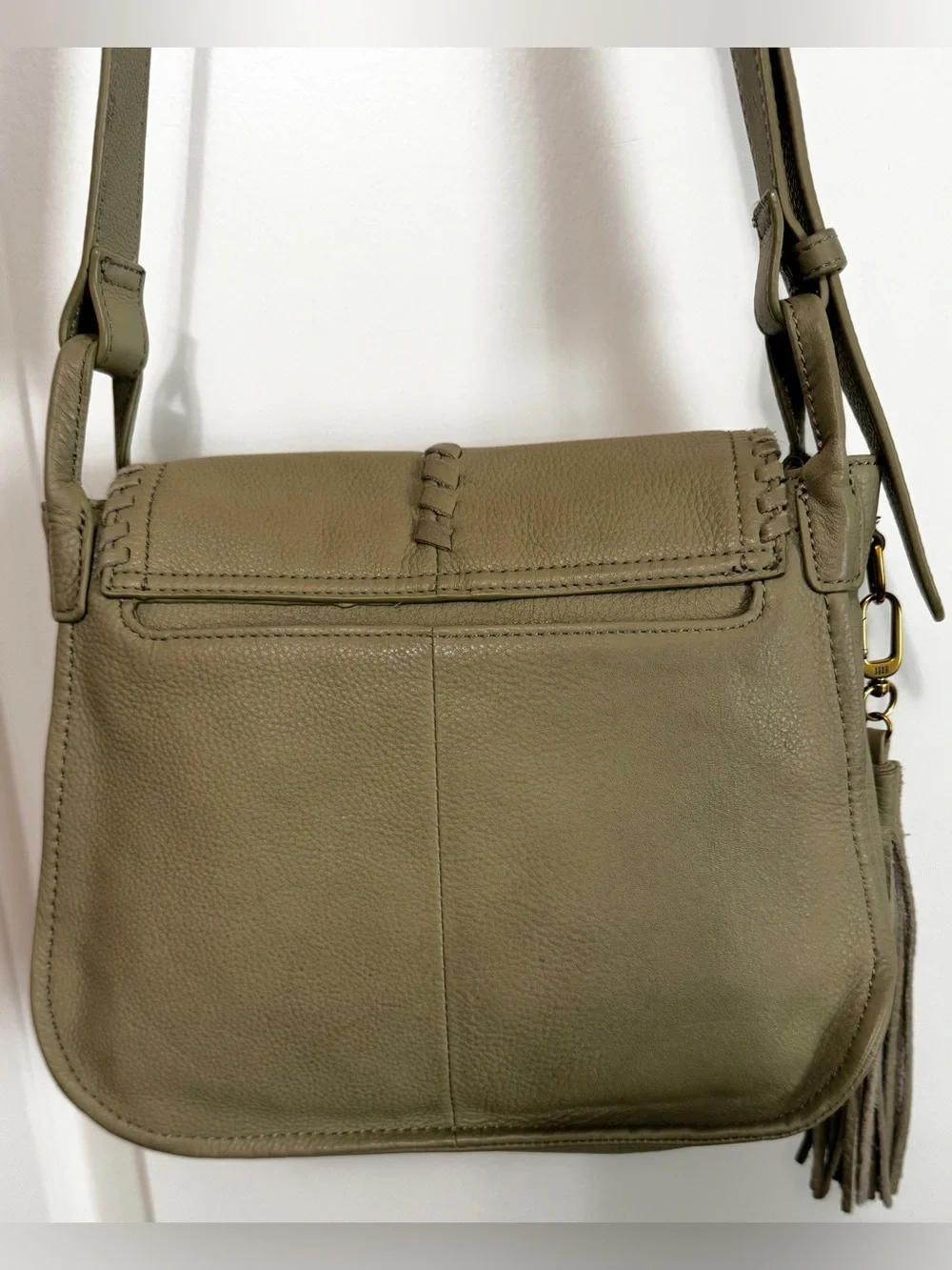 HOBO Brio Olive Leather Whipstitched Tassel Crossbody Bag